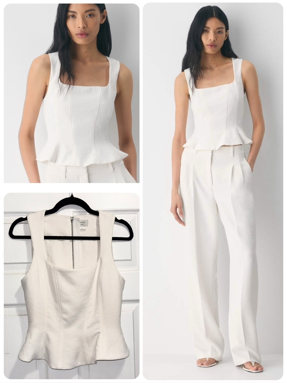 Aritzia Wilfred Rhodora Bustier Top Peplum Hem Light Birch Cream Size Small